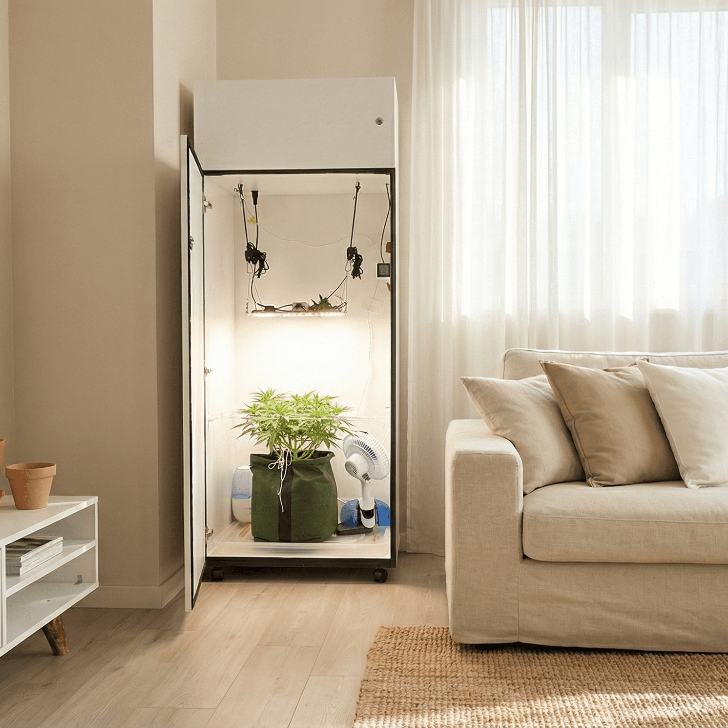 Growbox em sala de estar moderna